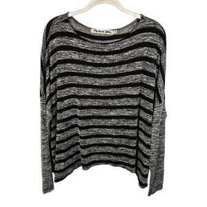 Michael Stars Gray & Black Striped Long Sleeve Round Neck Top Women's OS